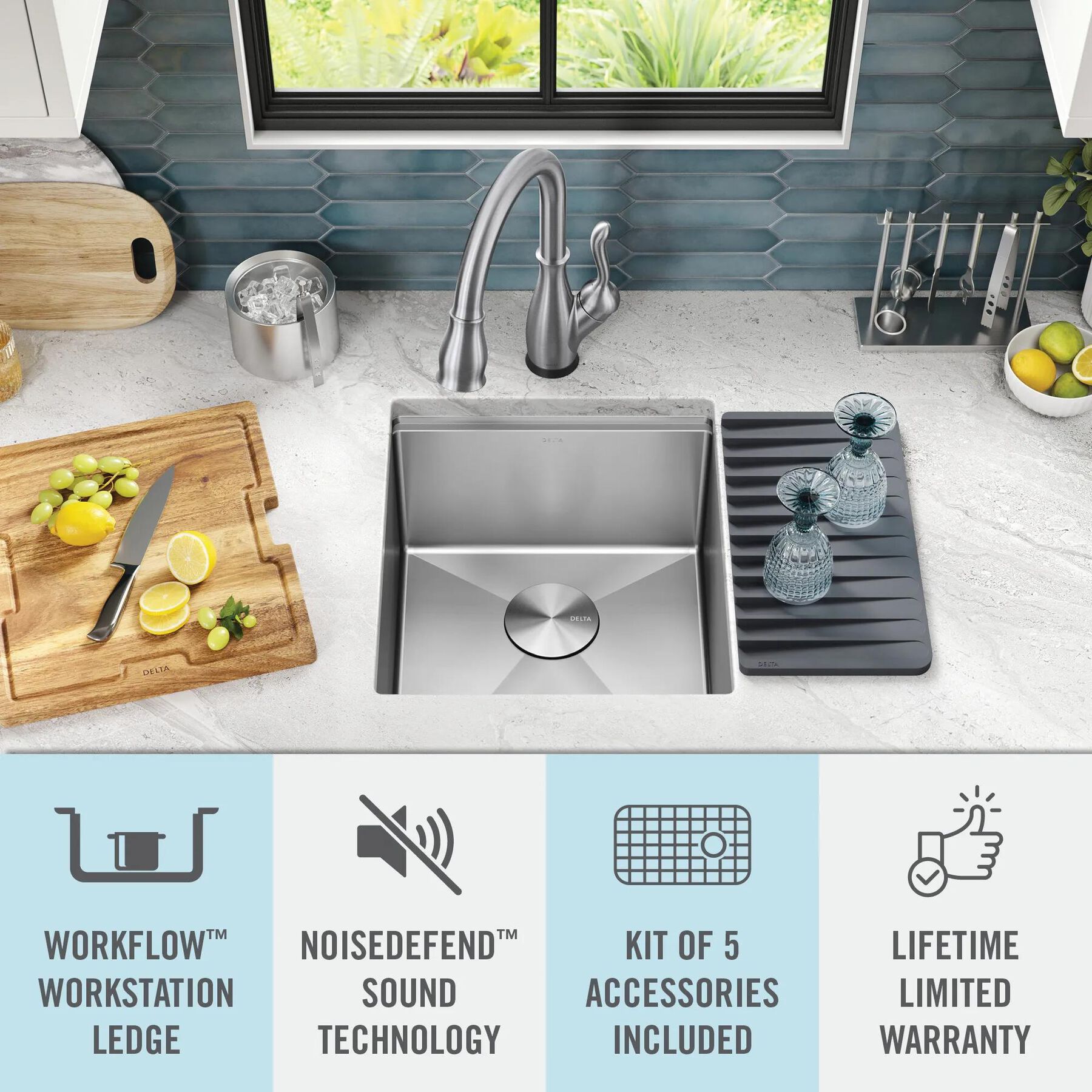 17&rdquo; Workstation Undermount Single Bowl 16 Gauge Stainless Steel&nbsp;Bar Prep Kitchen Sink with&nbsp;WorkFlow&trade; Ledge and Accessories
